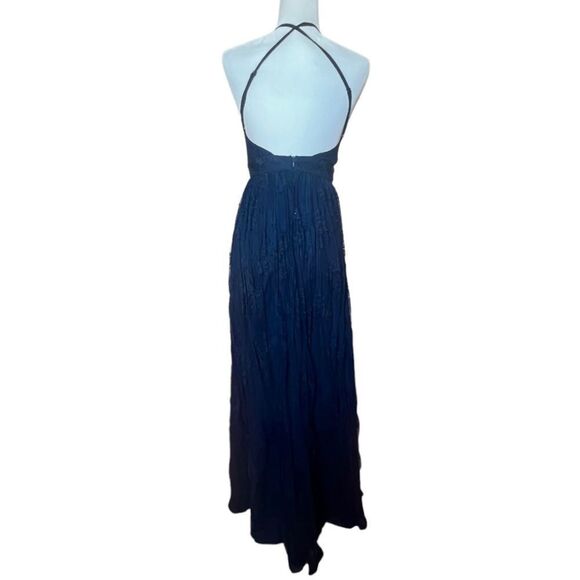 Showpo Meijel Plunge Neck Cross Back Maxi Dress In Navy Lace - Picture 8 of 15